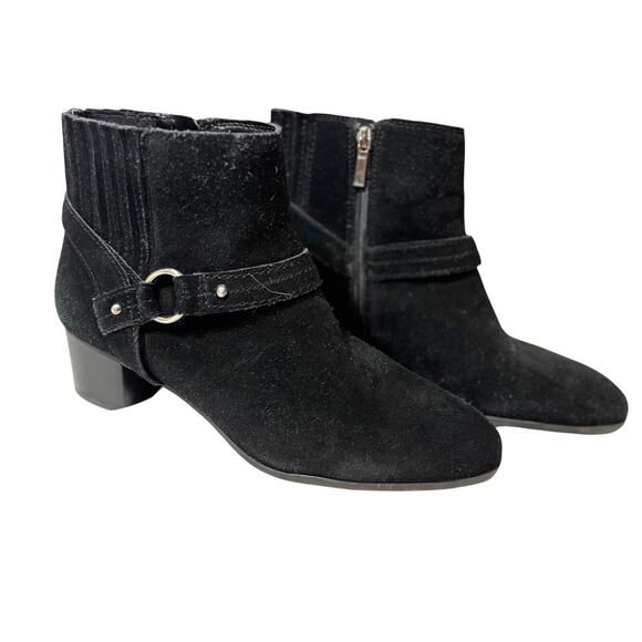 Essex Lane Black Suede Ankle Harness Bootie Boots Women's Sz 10 capsule grunge - Picture 1 of 8